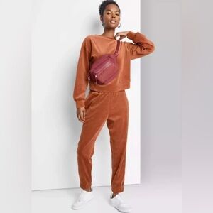 Wild Fable Velour Pull on Joggers in Rust - High Waist